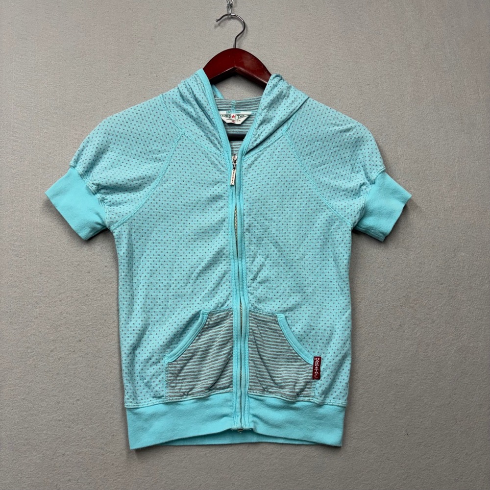 Hard Tail Forever Hoodie Womens Small Blue Dot Short Sleeve Full Zip Y2K Sporty